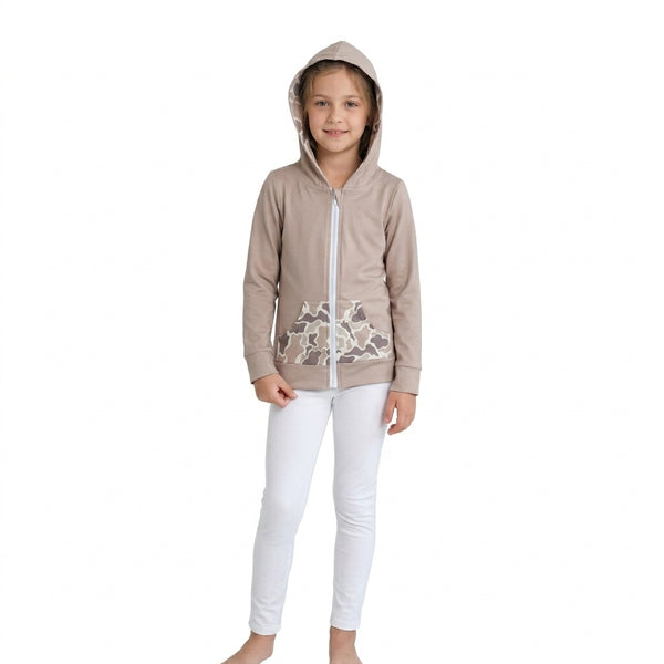 RTS GT1144 toddler boy clothes camo contrast long sleeve hooded zip up top