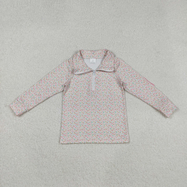 GT1145 RTS  toddler girl  clothes floral girl winter top zip pollover