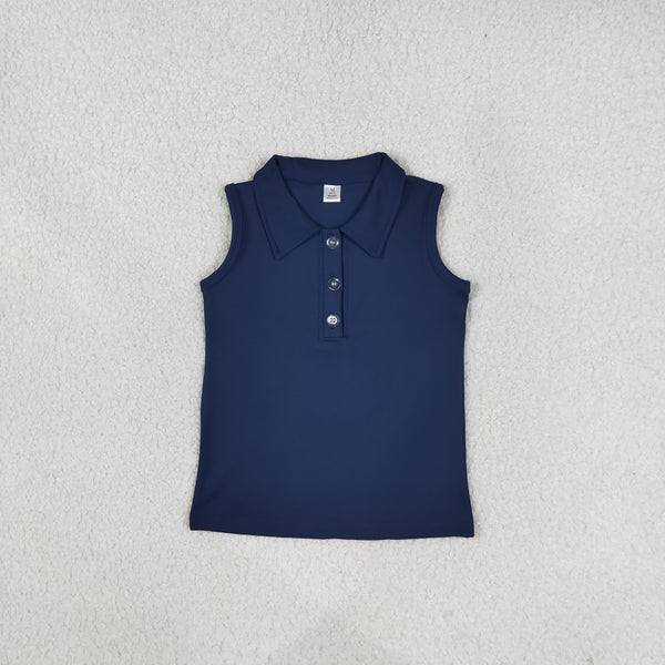 RTS GT1159 toddler girl clothes solid navy sleeveless polo top