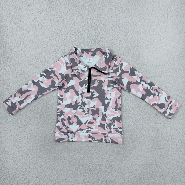 RTS GT1178-yoga toddler girl clothes pink camo yoga long sleeve top winter clothes
