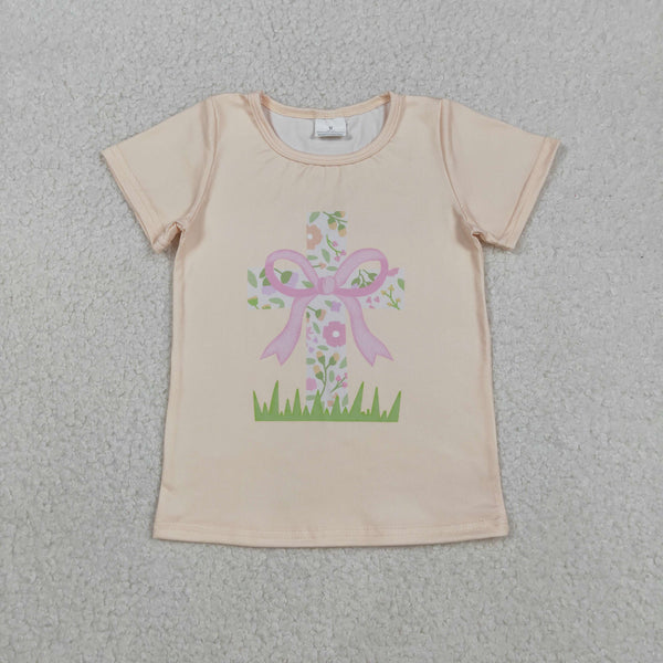 GT1397 RTS toddler girl clothes bow cross girl easter tshirt easter clothes