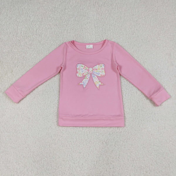 RTS GT1537  kids girl clothes pink bow embroidery girl summer top shirt