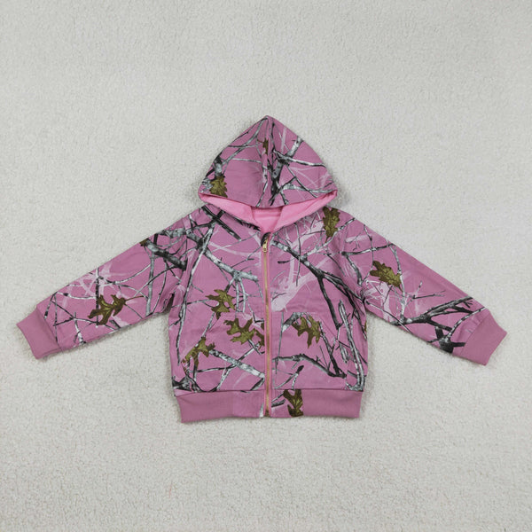 RTS GT1591 kids girl clothes leaves print girl winter top hoodies fur jacket