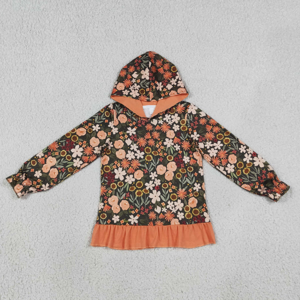 GT1644 RTS Fall Flower Orange Kids Girls Hoodie Pullover