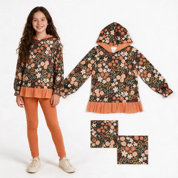 GT1644 RTS Fall Flower Orange Kids Girls Hoodie Pullover