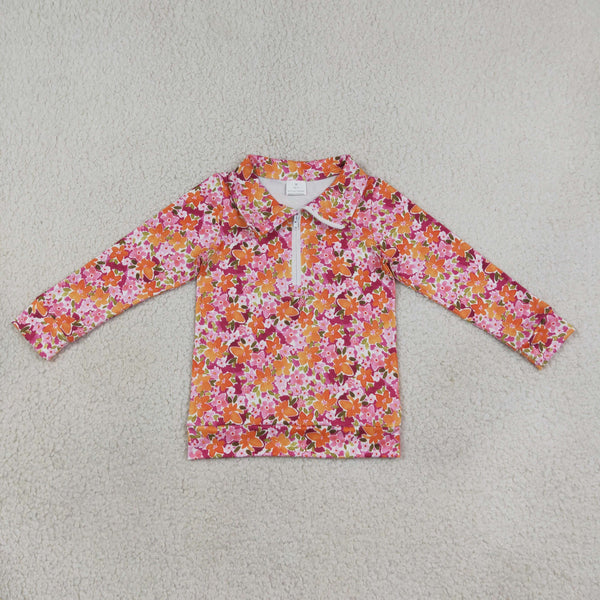 GT1652 RTS toddler girl clothes floral girl  winter zipper top