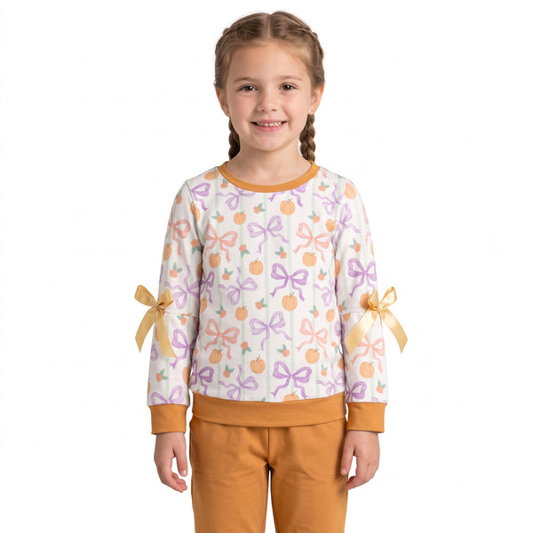 RTS GT1658 baby girl clothes halloween bow print long sleeve top outfit