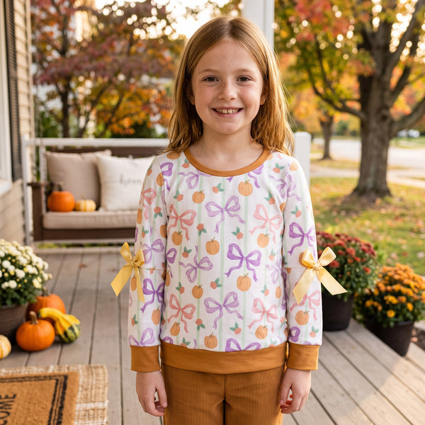 RTS GT1658 baby girl clothes halloween bow print long sleeve top outfit