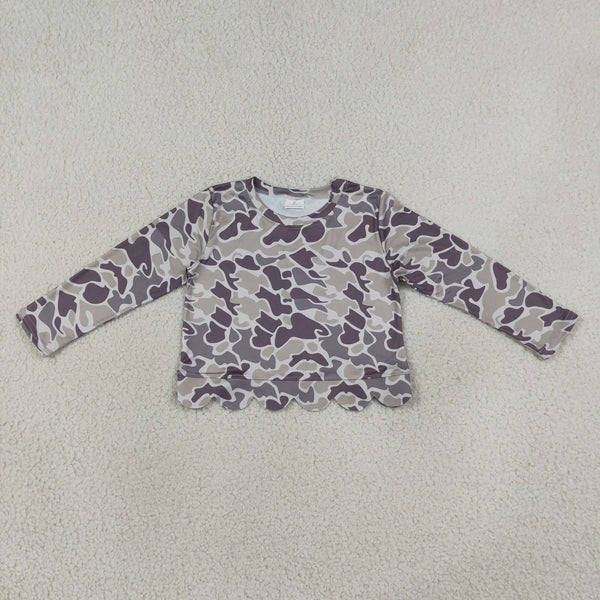 RTS GT1685 scallop baby girl clothes camo print toddler girl long sleeve scallop top