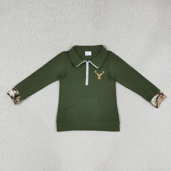GT1694 RTS toddler boy clothes deer embroidery hunting clothes boy winter zipper top