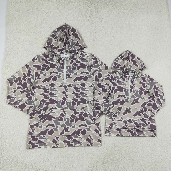 RTS Daddy and Me Matching Winter Clothing Camo Winter Half Zipper Hoodies Top 1