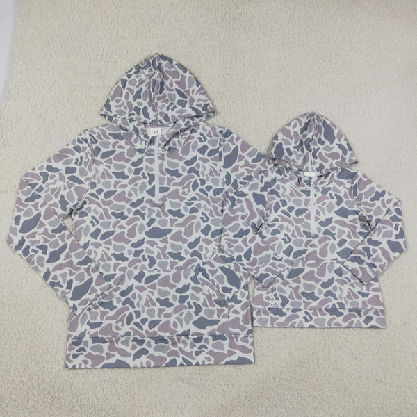 RTS Daddy and Me Matching Winter Clothing Camo Winter Half Zipper Hoodies Top 2