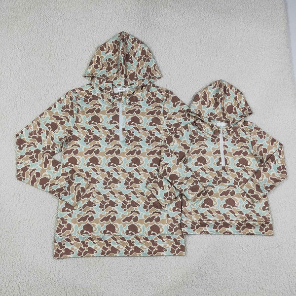 RTS Daddy and Me Matching Winter Clothing Green Camo Winter Half Zipper Hoodies Top 4