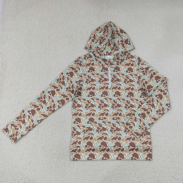 RTS Daddy and Me Matching Winter Clothing Green Camo Winter Half Zipper Hoodies Top 4