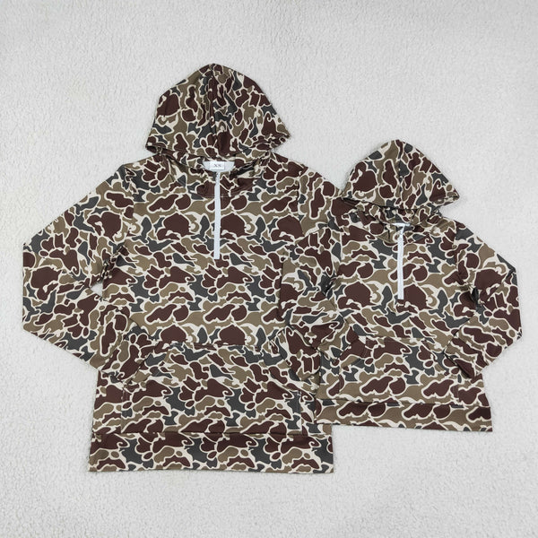 RTS Daddy and Me Matching Winter Clothing Camo Winter Half Zipper Hoodies Top 3