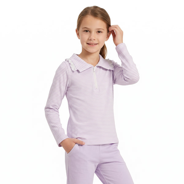 RTS GT1758 baby girl clothes stripe print long sleeve collared top