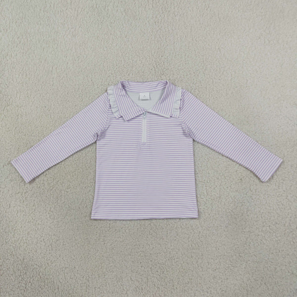 RTS GT1758 baby girl clothes stripe print long sleeve collared top
