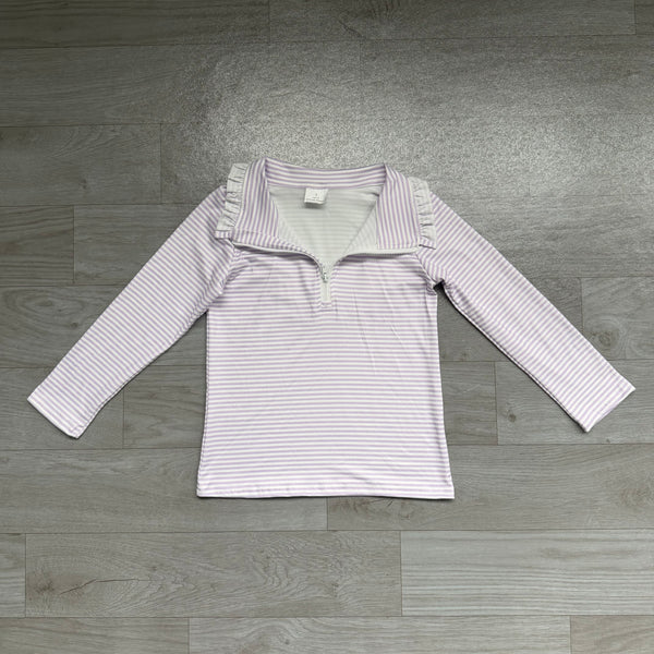 no MOQ GT1758 pre-order  toddler girl clothes girl  winter shirt purple strip zip top-real pic 2026.8.28
