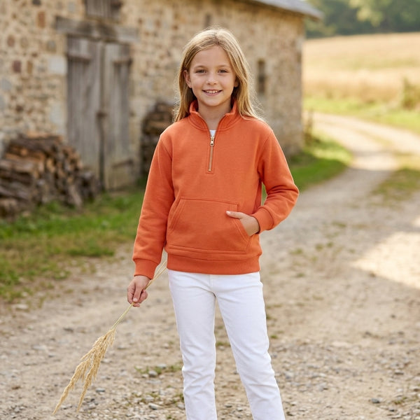 RTS GT1765 toddler girl clothes solid long sleeve quarter zip sweatshirt