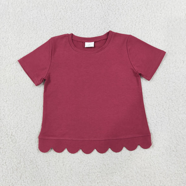 RTS GT1771 scallop baby girl clothes cotton solid color toddler girl short sleeve scallop top