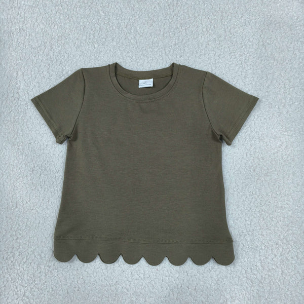 RTS GT1772 toddler girl clothes green cotton solid short sleeve scallop top summer clothes