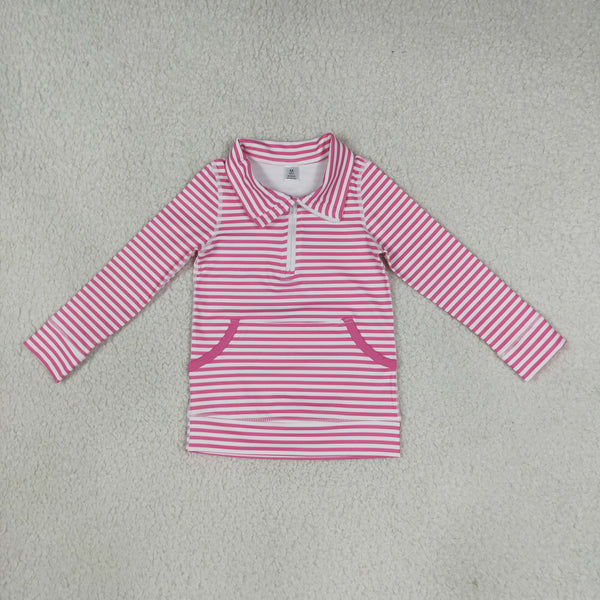 RTS GT1783 toddler girl clothes pink stripe long sleeve polo top