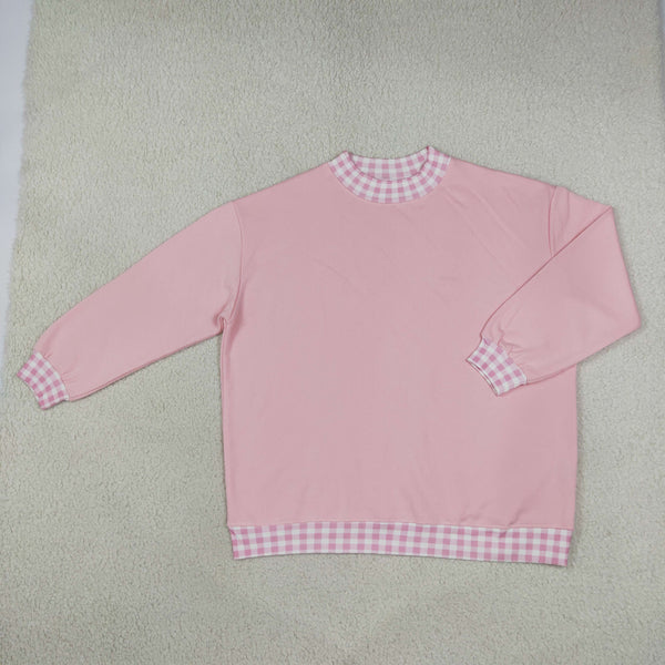 RTS GT1794 women clothes gingham patchwork print long sleeve top
