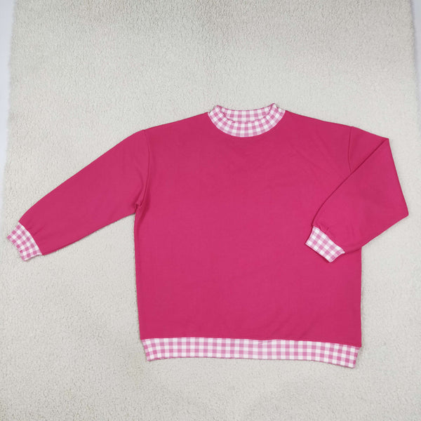 RTS GT1796 women clothes gingham patchwork print long sleeve top
