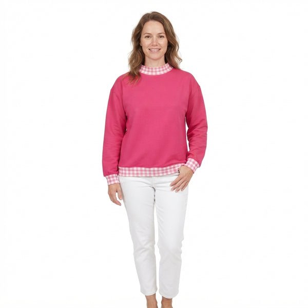 RTS GT1796 women clothes gingham patchwork print long sleeve top