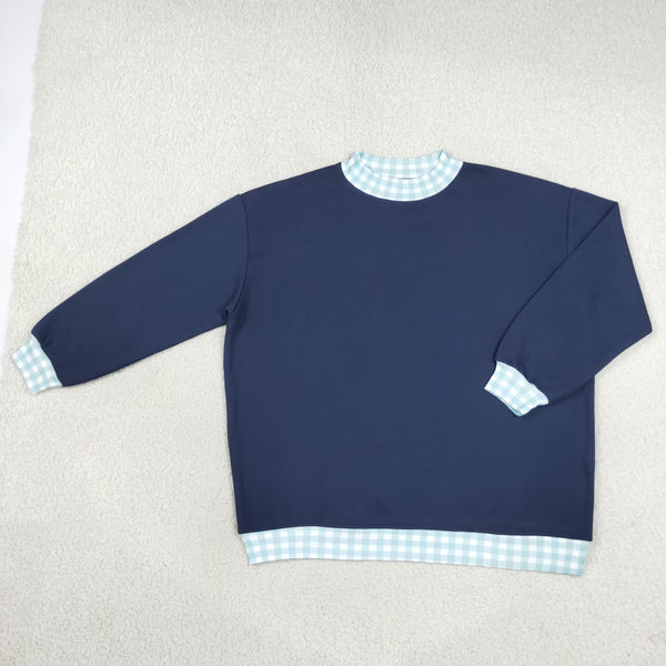 RTS GT1797 women clothes gingham patchwork print long sleeve top
