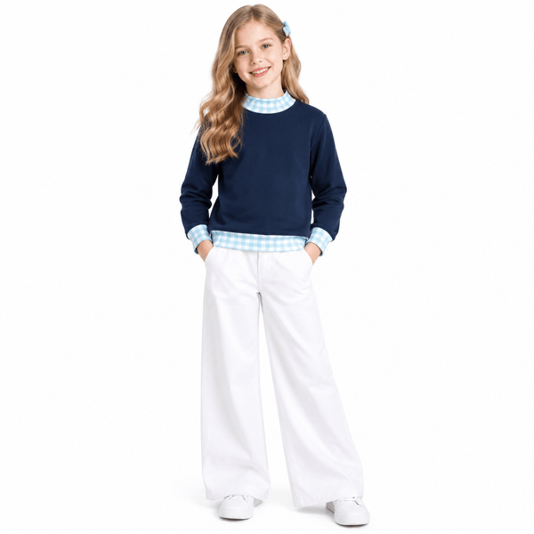 RTS GT1801 toddler girl clothes navy sweater clothes mock neck solid long sleeve top winter shirt top