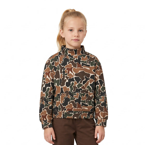 RTS GT1812 baby girl clothes camo print long sleeve half zip yoga top