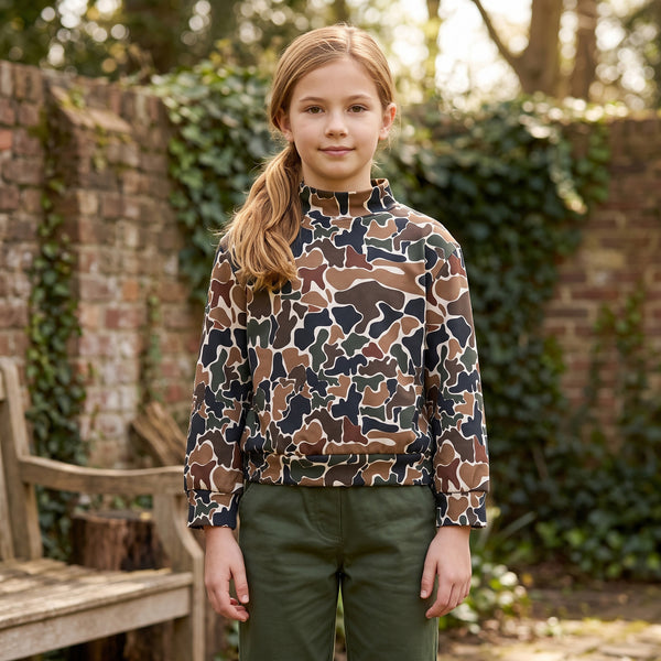 RTS GT1812 baby girl clothes camo print long sleeve half zip yoga top