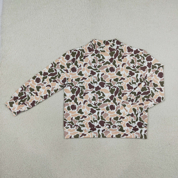 RTS GT1818 women clothes deer camo print long sleeve yoga top mock neck winter shirt