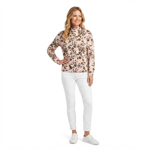 RTS GT1818 women clothes deer camo print long sleeve yoga top mock neck winter shirt