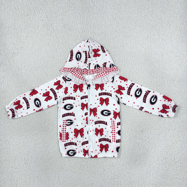 RTS GT1831 toddler girl clothes football bow print long sleeve hooded