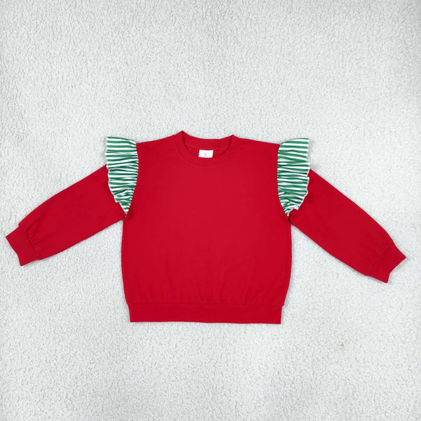 RTS GT1844 toddler girl clothes solid ruffle long sleeve sweatshirt