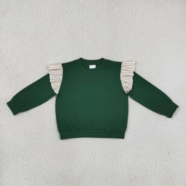 RTS GT1845 toddler girl clothes solid green ruffle long sleeve top