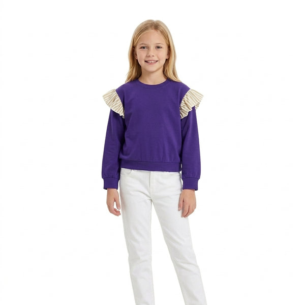 RTS GT1846 toddler girl clothes solid ruffle long sleeve sweatshirt