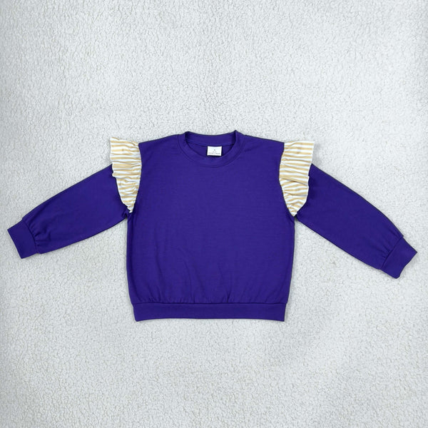 RTS GT1846 toddler girl clothes solid ruffle long sleeve sweatshirt