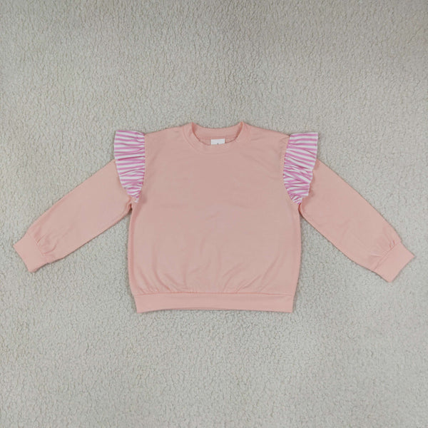 RTS GT1849 toddler girl clothes solid long sleeve ruffle top cotton winter shirt
