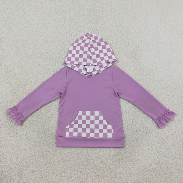 RTS GT1852 baby girl clothes checkered print long sleeve hooded top