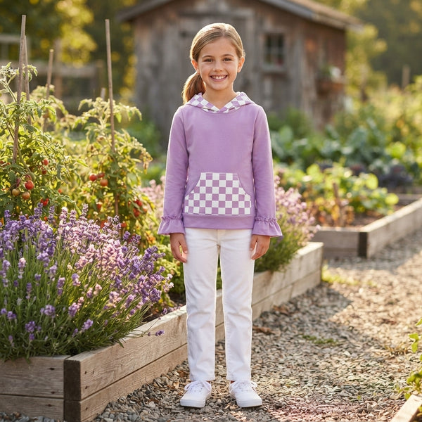 RTS GT1852 baby girl clothes checkered print long sleeve hooded top