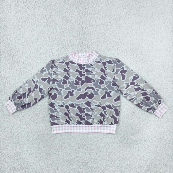 RTS GT1873 toddler girl clothes camouflag mock neck  long sleeve plaid trim top winter shirt top