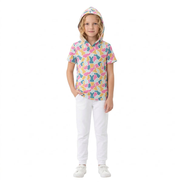 RTS GT1919 toddler girl clothes bunny camouflage print short sleeve hoodies top  Easter  clothes