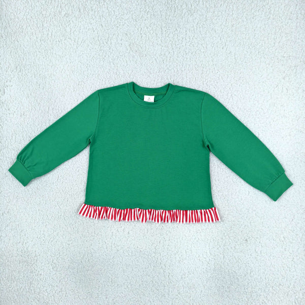RTS GT1936 toddler girl clothes solid green long sleeve fringe top