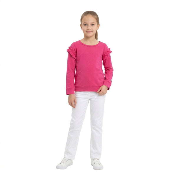 RTS GT1951 toddler girl clothes solid hot pink ruffle long sleeve top