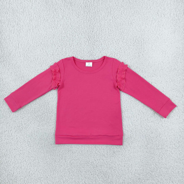 RTS GT1951 toddler girl clothes solid hot pink ruffle long sleeve top
