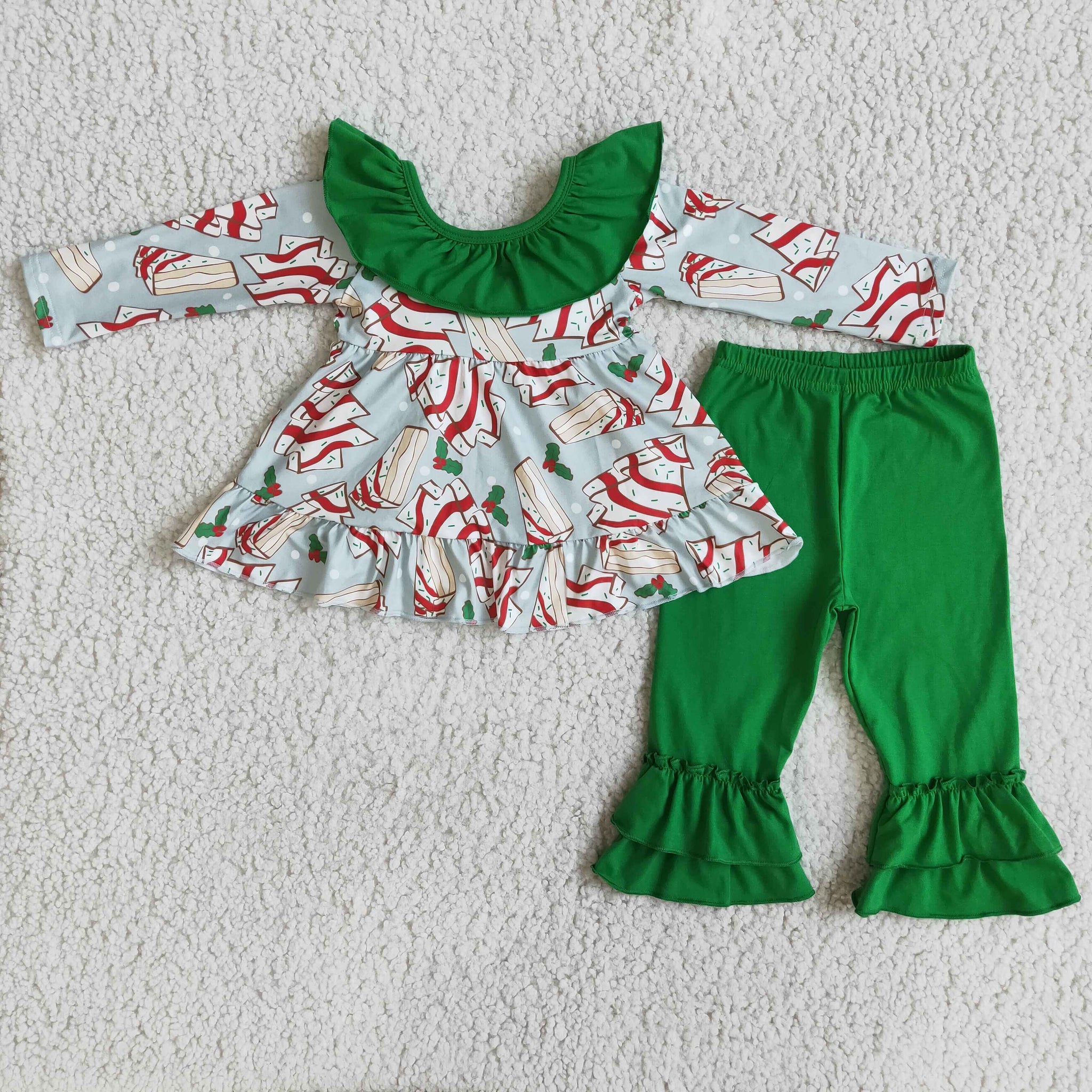 girl green christmas big bow long sleeve winter set