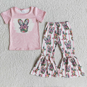 E10-16 girl clothes easter bunny fall spring short sleeve set-promotion 2024.2.3